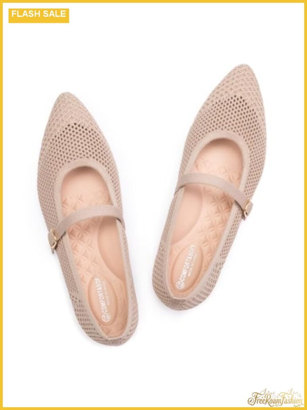 Mesh Knit Mary Jane Flats Pointed Toe Adjustable Strap Washable Walking Shoes